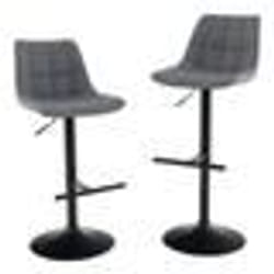 Lot de 2 Tabourets de Bar Pivotants - COSTWAY - Hauteur du Siège Rembourré Réglable 63-83 cm - Dossier Incurvé - Repose-pieds Gris