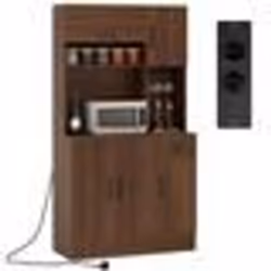 COSTWAY Buffet de Cuisine 167 cm Armoire Rabattable et Prises de Courant Support à Verres à Pied Tiroir Etagères Réglables