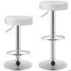 COSTWAY Lot de 2 Tabourets de Bar Pivotant Hauteur d’Assie Rembourré Réglable 635-84 CM - Base Antidérapante Blanc