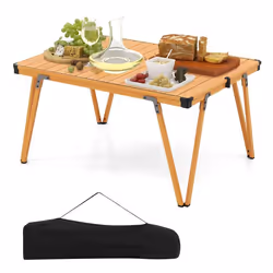 COSTWAY Table Pliante de Jardin avec Sac de Rangement Plateau Etanche et Enroulable Structure en Aluminium Charge 80 kg Natur ...