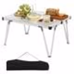 COSTWAY Table Pliante de Jardin avec Sac de Rangement Plateau Etanche et Enroulable Structure en Aluminium Charge 80 kg Argen ...