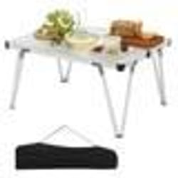 COSTWAY Table Pliante de Jardin avec Sac de Rangement Plateau Etanche et Enroulable Structure en Aluminium Charge 80 kg Argent