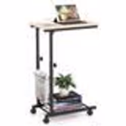 COSTWAY Table dAppoint en Forme de C Roulante Hauteur Réglable 58-80 cm avec Panier de Rangement pour Canapé Naturel