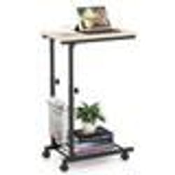 COSTWAY Table dAppoint en Forme de C Roulante Hauteur Réglable 58-80 cm avec Panier de Rangement pour Canapé Naturel