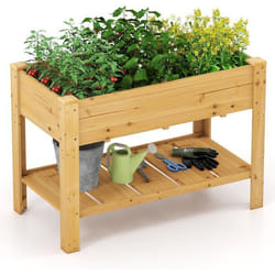 COSTWAY Jardinière Surélevé sur Pieds en Bois Bac de Jardin 120 x 60 x 80 CM avec Étagère Drainage pour Légumes Fruits Naturel