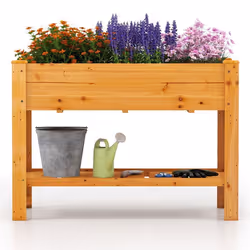 COSTWAY Jardinière Surélevé sur Pieds en Bois Bac de Jardin 120 x 60 x 80 CM avec Étagère Drainage pour Légumes Fruits Marron