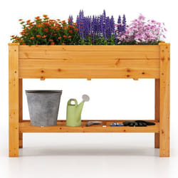 COSTWAY Jardinière Surélevé sur Pieds en Bois Bac de Jardin 120 x 60 x 80 CM avec Étagère Drainage pour Légumes Fruits Marron