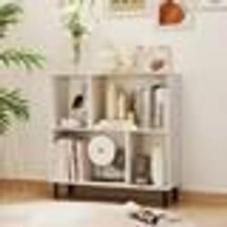 COSTWAY Bibliothèque à 4 Cubes Pieds en Métal Étagère de Rangement Horizontale à 2 Niveaux pour Salon Chambre Bureau Blanc