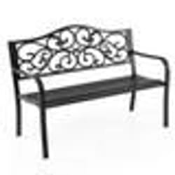 COSTWAY Banc de Jardin en Métal 128 CM Dossier à Design Floral Accoudoirs et Siège à Lattes Chaise 2 Places pour Porche Pelouse