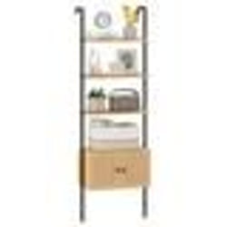 COSTWAY Bibliothèque Murale Échelle 184cm à 5 Niveaux Cabinet en Rotin Cadre en Métal Étagère Ouverte pour Salon Bureau Naturel