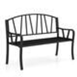 COSTWAY Banc de Jardin en Métal de 129 cm Banc à Lattes 2-3 Personnes Accoudoirs Incurvés Siège dExtérieur pour Terrasse Porche