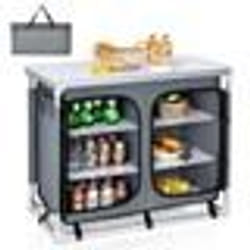 COSTWAY Table de Jardin Pliable avec 3 Étagères Cuisine Armoire Pliante de Camping avec Cadre en Aluminium et Sac de Transport
