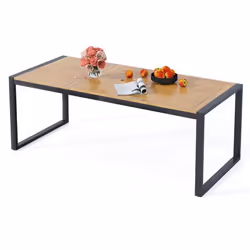 COSTWAY Table de Jardin en Bois dAcacia pour 8 Personnes Table Rectangulaire pour Patio Trou pour Parasol de 5cm Cadre en Mét ...