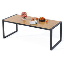 COSTWAY Table de Jardin en Bois dAcacia pour 8 Personnes Table Rectangulaire pour Patio Trou pour Parasol de 5cm Cadre en Métal