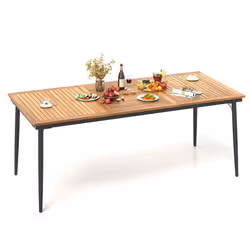 COSTWAY Table de Jardin de 200cm FSC en Bois dAcacia pour 8 Personnes Plateau à Lattes Trou pour Parasol de 5 cm Pieds en Mét ...