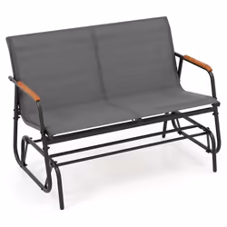 COSTWAY Chaise à Bascule de Jardin 2 Places Accoudoirs en Bois de Teck et Siège en Tissu Respirant Cadre en Métal Charge 300  ...
