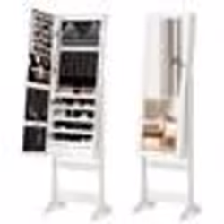 COSTWAY Armoire à Bijoux sur Pieds Lumières LED 4 Angles Inclinables Design Verrouillable Crochets Étagères et Tiroirs Blanc
