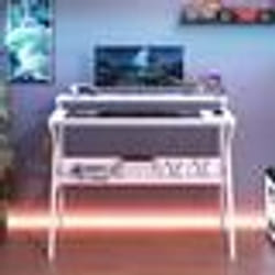 COSTWAY Petit Bureau Compact avec Support pour Moniteur - Crochet Suspendu - Étagère Rangement pour Travail Étude 100 x 48 x