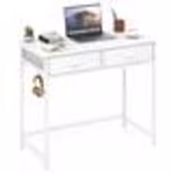 COSTWAY Bureau dOrdinateur avec 2 Tiroirs en Tissu - 4 Crochets Suspendus 90 x 45 x 75 cm - Cadre en Métal pour Salon et Cham ...