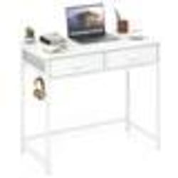 COSTWAY Bureau dOrdinateur avec 2 Tiroirs en Tissu - 4 Crochets Suspendus 90 x 45 x 75 cm - Cadre en Métal pour Salon et Chambre