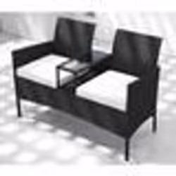 COSTWAY Ensemble 3 pcs Table Intégrée et Chaises de Jardin en Rotin PE 2 Places Coussins Doux et Plateau en Verre Trempé Blan ...