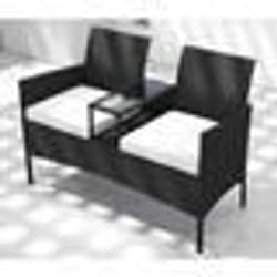 COSTWAY Ensemble 3 pcs Table Intégrée et Chaises de Jardin en Rotin PE 2 Places Coussins Doux et Plateau en Verre Trempé Blanc