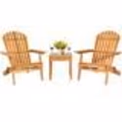 COSTWAY Ensemble 3 pcs Table et Chaises Adirondack de Jardin en Bois Eucalyptus Fauteuils Chaises Pliables avec Design à Latt ...
