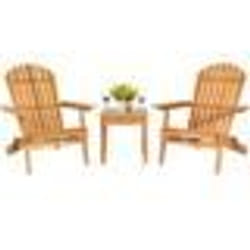 COSTWAY Ensemble 3 pcs Table et Chaises Adirondack de Jardin en Bois Eucalyptus Fauteuils Chaises Pliables avec Design à Lattes