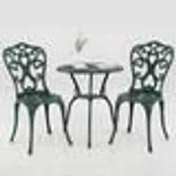 COSTWAY Ensemble 3 pcs Table et Chaises de Jardin en Fonte d’Aluminium Trou de Parasol de 5 cm pour Cour Terrasse Piscine Vert