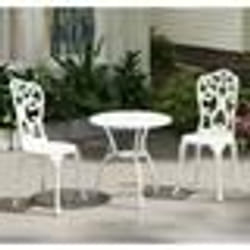COSTWAY Ensemble 3 pcs Table et Chaises de Jardin en Fonte d’Aluminium Trou de Parasol de 5 cm pour Cour Terrasse Piscine Blanc