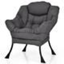 COSTWAY Fauteuil Rembourré Paresseuse Moderne en Tissu Polyester - Cadre Métallique - Accoudoirs et Poche Latérale Gris