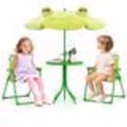 COSTWAY Table de Pique-nique 4 Pièces pour Enfants - 2 Chaises Pliantes - un Parasol Réglable en Hauteur 120-128cm Vert