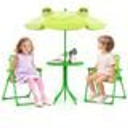 COSTWAY Table de Pique-nique 4 Pièces pour Enfants - 2 Chaises Pliantes - un Parasol Réglable en Hauteur 120-128cm Vert