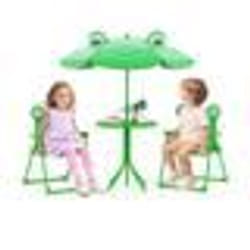 COSTWAY Table de Pique-nique 4 Pièces pour Enfants - 2 Chaises Pliantes - un Parasol Réglable en Hauteur 120-128cm Vert Foncé