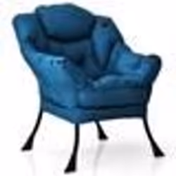 COSTWAY Fauteuil Rembourré Paresseuse Moderne en Tissu Polyester - Cadre Métallique - Accoudoirs et Poche Latérale Bleu