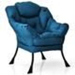 COSTWAY Fauteuil Rembourré Paresseuse Moderne en Tissu Polyester - Cadre Métallique - Accoudoirs et Poche Latérale Bleu