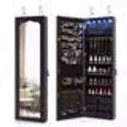 Armoire à Bijoux 2 en 1 COSTWAY avec 5 Lumières LED et Miroir Rangement pour Boucles dOreiller BraceletsMontage sur Mur ou Po ...