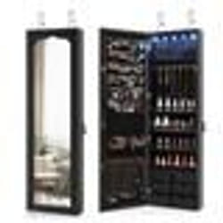 Armoire à Bijoux 2 en 1 COSTWAY avec 5 Lumières LED et Miroir Rangement pour Boucles dOreiller BraceletsMontage sur Mur ou Porte