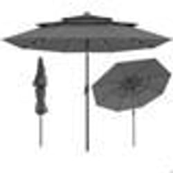 COSTWAY Parasol de Jardin de 313 cm - 32 LEDs - Réglage dInclinaison 35° - Toit Aéré à 3 Niveaux - Manivelle pour Terrasse Gris