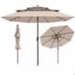 COSTWAY Parasol de Jardin de 313 cm - 32 LEDs - Réglage dInclinaison 35° - Toit Aéré à 3 Niveaux - Manivelle pour Terrasse Be ...