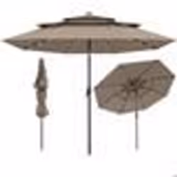 COSTWAY Parasol de Jardin de 313 cm - 32 LEDs - Réglage dInclinaison 35° - Toit Aéré à 3 Niveaux - Manivelle pour Terrasse Ma ...