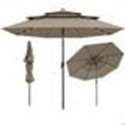 COSTWAY Parasol de Jardin de 313 cm - 32 LEDs - Réglage dInclinaison 35° - Toit Aéré à 3 Niveaux - Manivelle pour Terrasse Marron