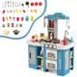 COSTWAY Cuisine Enfants 67 Accessoires de Dinettes - Effect Son Lumières Vapeur et Ebullition pour 3 ans+ Bleu