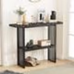 COSTWAY Console Meuble dEntrée Effet Marbre - 2 Niveaux 120 x 295 x 925 cm Cadre en Métal Style Scandinave Noir