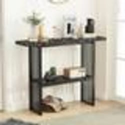 COSTWAY Console Meuble dEntrée Effet Marbre - 2 Niveaux 120 x 295 x 925 cm Cadre en Métal Style Scandinave Noir