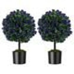 COSTWAY Lot de 2 Arbres de Buis Artificiel Topiaire 55 cm avec Pot en Ciment Décorations Plantes pour Maison Porche Bureau Jardin