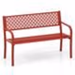 Banc dExtérieur en Métal 2-3 Places COSTWAY Dossier en Treillis Géométrique Accoudoirs et Siège à Lattes Banc de Jardin Rouge