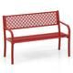 Banc dExtérieur en Métal 2-3 Places COSTWAY Dossier en Treillis Géométrique Accoudoirs et Siège à Lattes Banc de Jardin Rouge