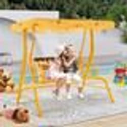 COSTWAY Balancelle de Jardin Balançoire Extérieure avec 2 Places Auvent Réglable en Angle Charge 80 kg 112 x 765 x 111 CM Jaune