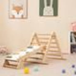 COSTWAY Station de Jeu 3 en 1 pour Enfants 3 Ans+Jouet Montessori avec Rampe à Double Face en Bois